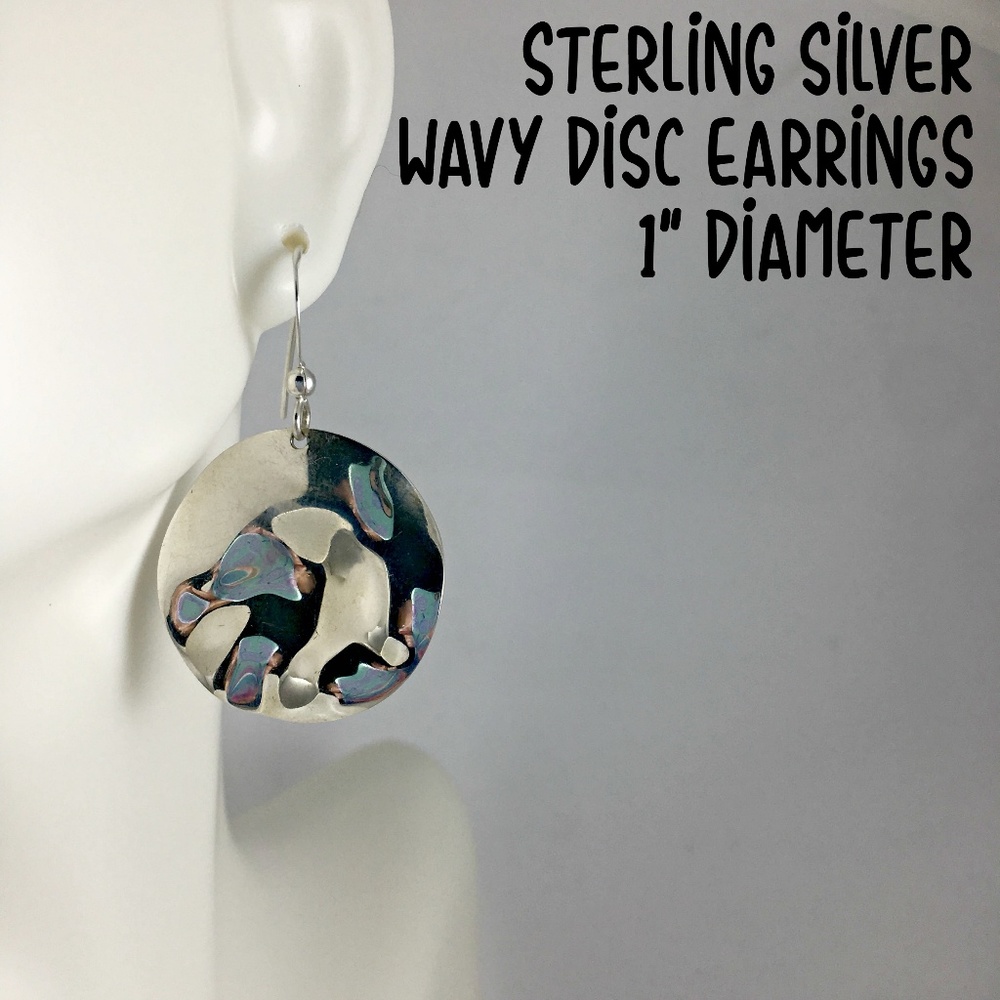 Sterling Silver Wavy Disc Earrings